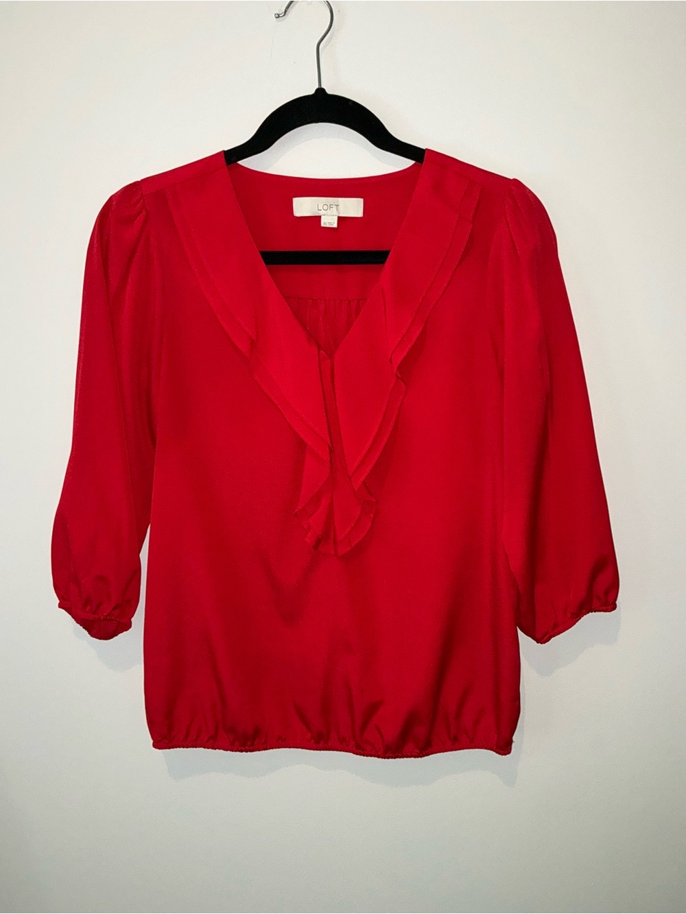 LOFT Red Ruffle V-Neck Blouse